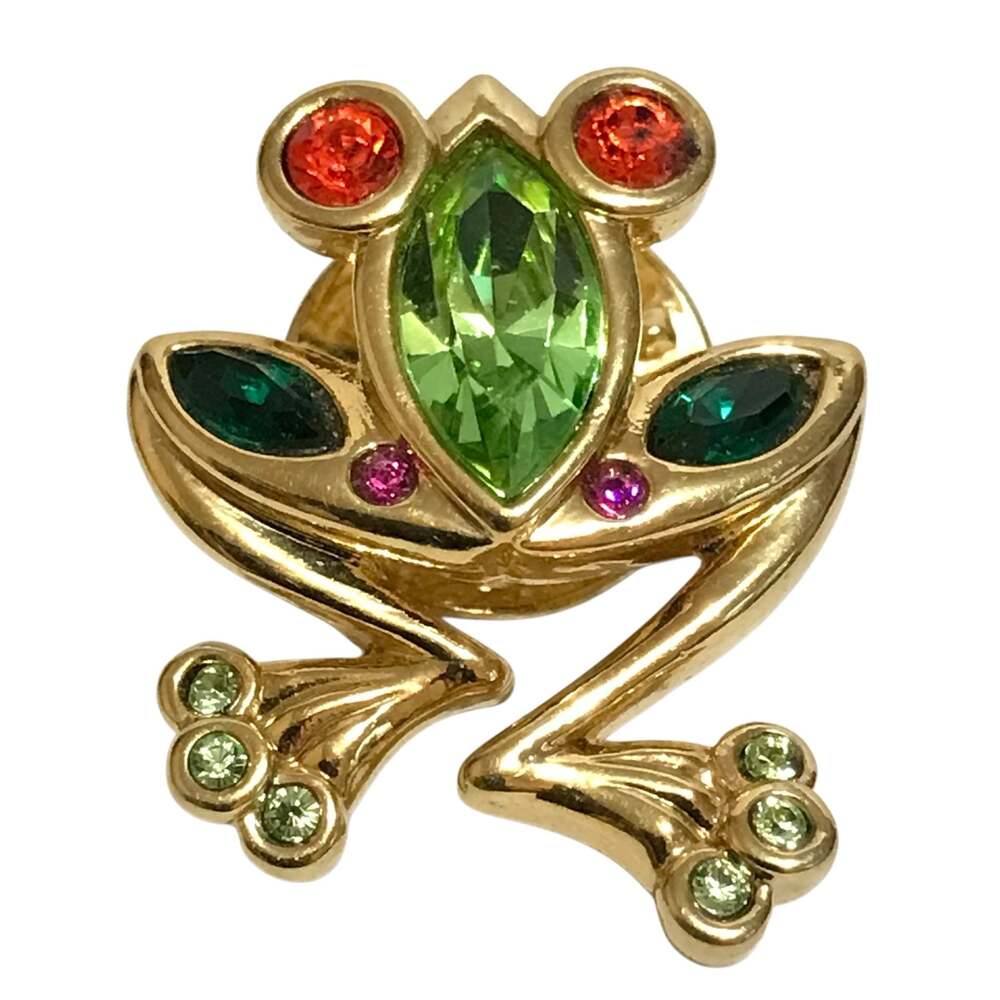 Swarovski Crystal Frog Lapel Pin Tie Tack Brooch Gold Tone NWOT NOS
